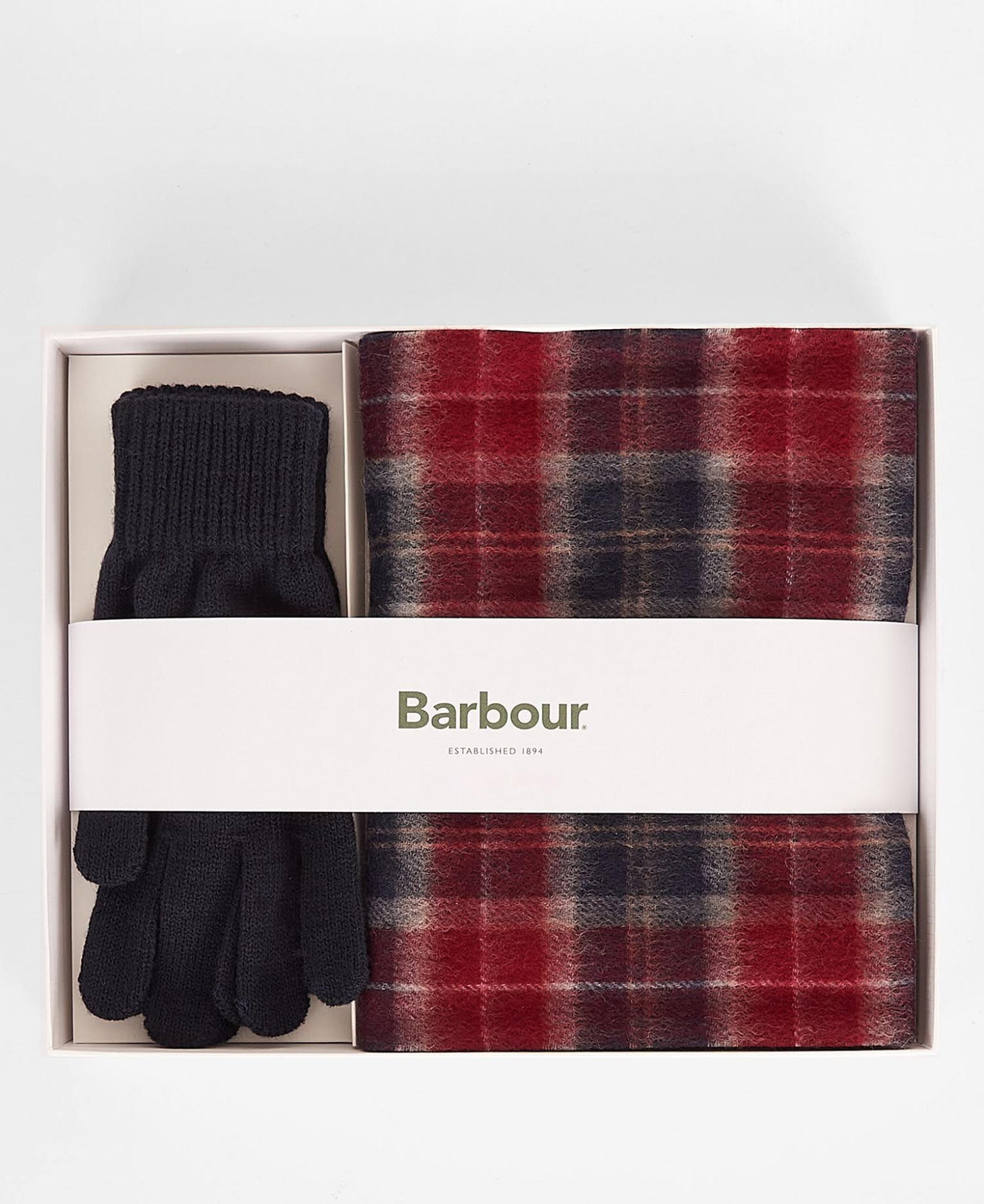 Barbour Tartan Scarf And Glove Set Cranberry