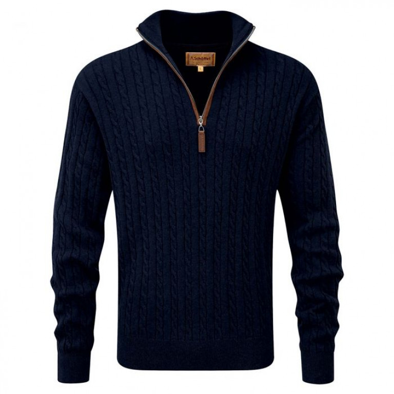 Schoffel Cotton Cashmere Cable 1/4 Navy