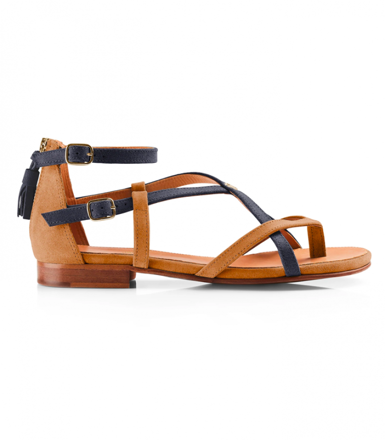 Fairfax And Favor Brancaster Sandal Suede Tan/Navy