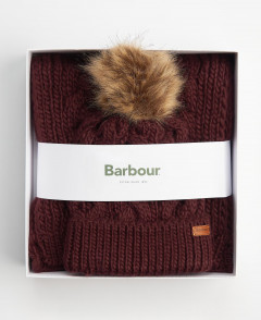 Barbour Penshaw Beanie & Scarf Set Bordeaux