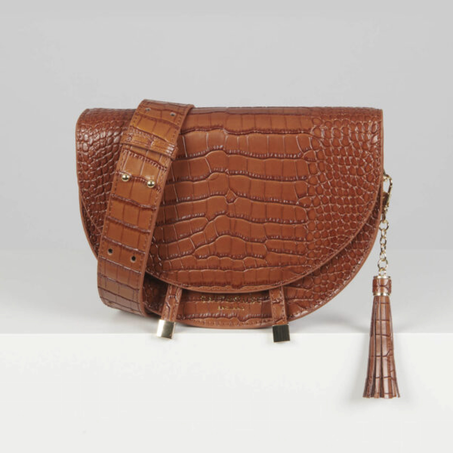 Salthouse Floriana Croc Embossed Bag Chestnut