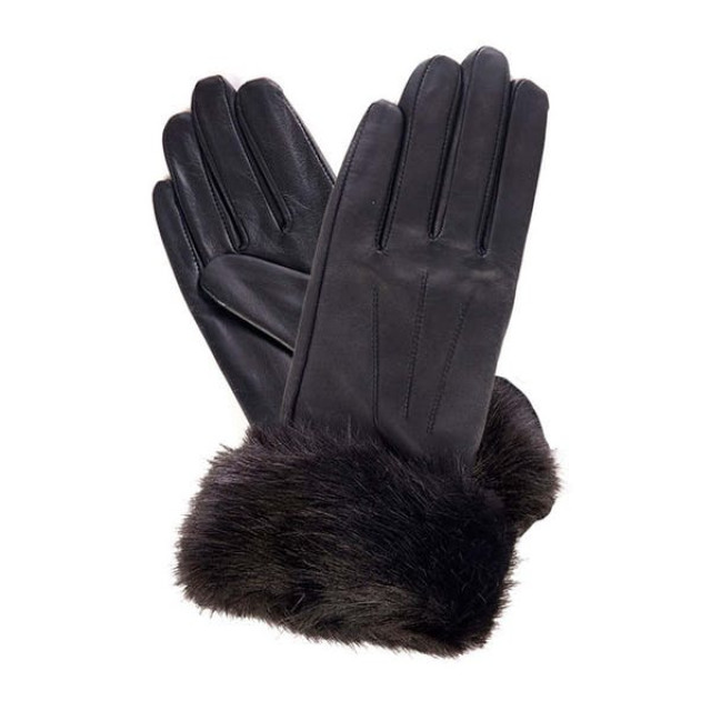 Barbour Fur Trimmed Leather Glove Black