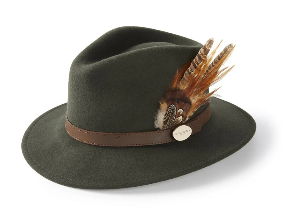 Hicks And Brown Suffolk Fedora Bronze Feathers Olive