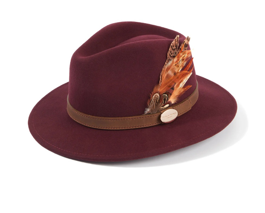 Hicks And Brown Suffolk Fedora Bronze Feathers Plum