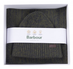 Barbour Crimdon Beanie And Scarf Set Olive