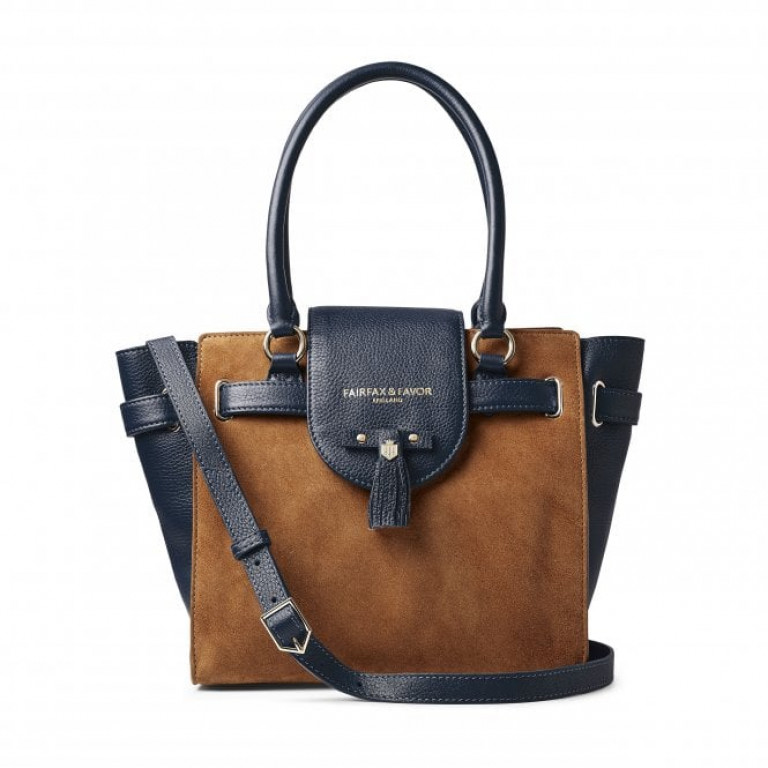 Fairfax And Favor Windsor Tote Suede Tan/Navy