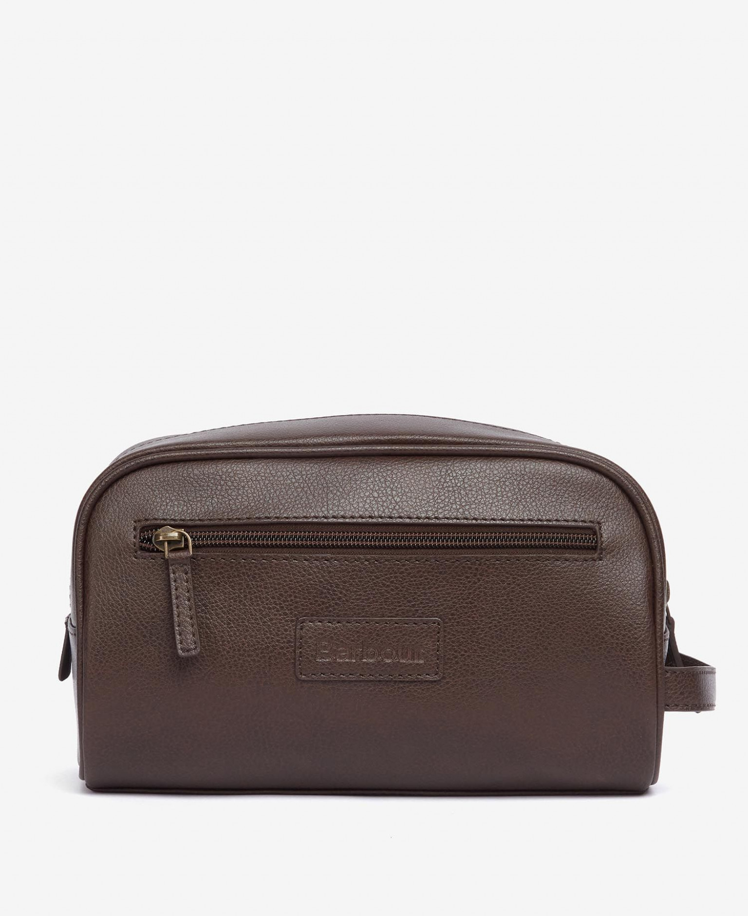 Barbour Leather Washbag Dark Brown